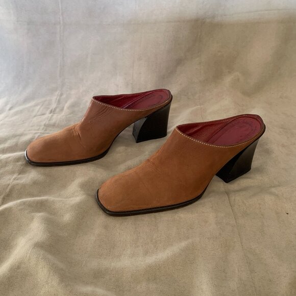 VINTAGE Donald J Pliner Suede Heeled Mules Women's Size 7 Square Toe - Picture 4 of 8